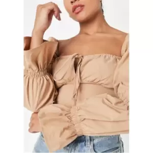 Image of Missguided Long Sleeve Milkmaid Crop Top - Neutral