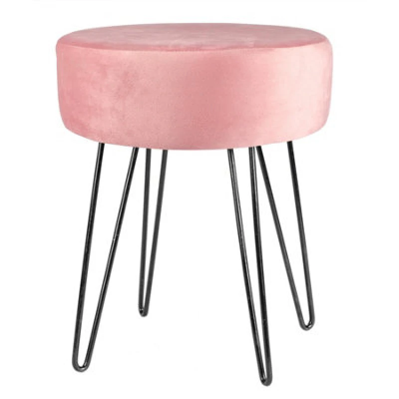 Image of Harbour Housewares Velvet Footstool - Round Modern Dressing Table Footstool Vanity Seat Chairs - 40 X 35Cm - Pink/black