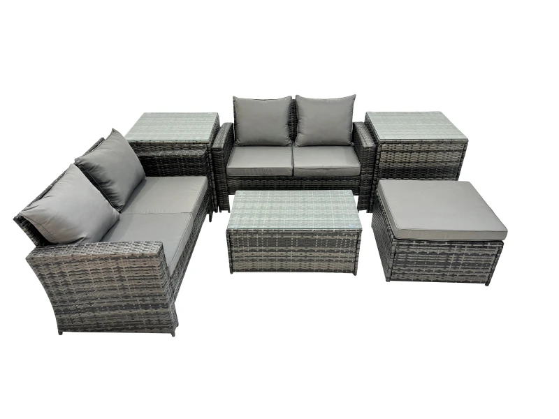 Image of Fimous Lounge Double Seat Sofa Coffee Table Set with 2 Side Table Big Stool in Dark Grey Dark Grey Unisex