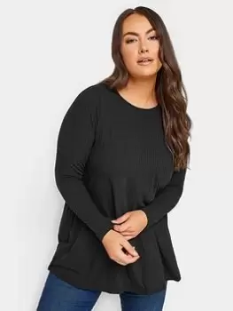 Image of Yours Long Sleeve Rib Swing Top. Black, Size 30-32, Women