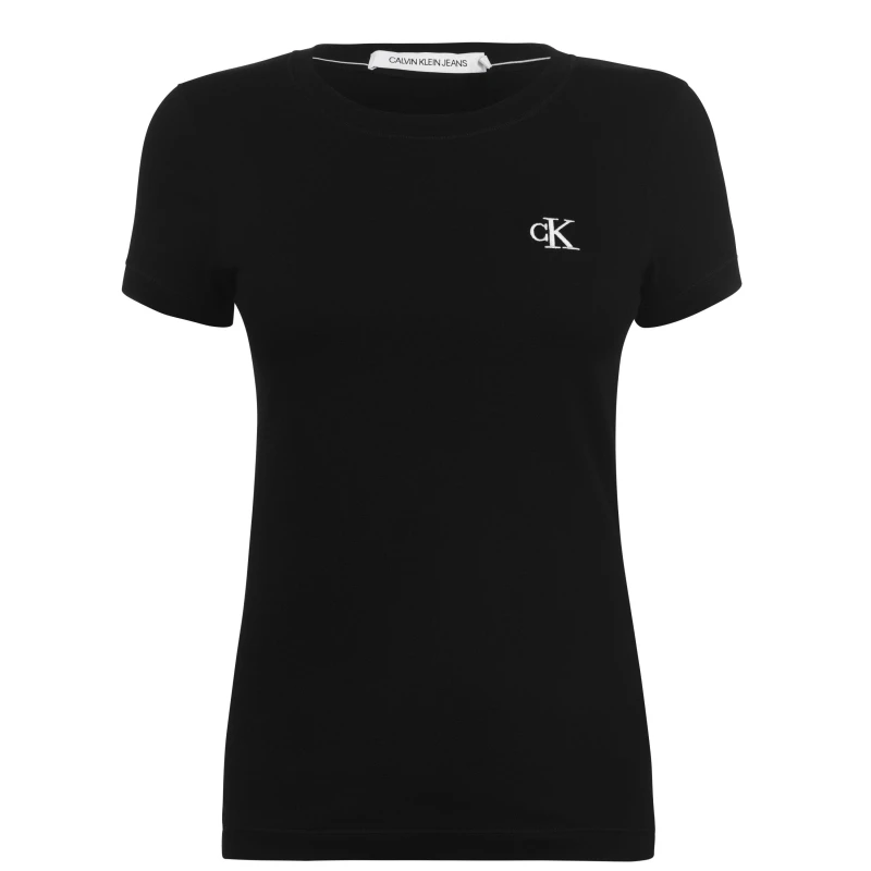 Image of Calvin Klein Jeans Calvin Embroidered Logo Slim Fit T-Shirt CK BLACK female 14 (L)