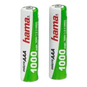 Image of Hama Rechargeable NiMH Batteries, 2x AAA (Micro - HR03) 1000 mAh