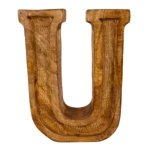 Image of Letter U Hand Carved Wooden Embossed