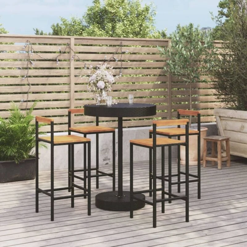 Image of VIDAXL Vidaxl - 5 Piece Garden Bar Set Black Poly Rattan&Solid Wood Acacia 8720845881016