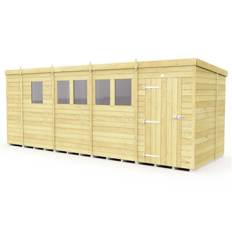 Image of Buttercup Farm 17 x 7 Feet Pent Shed - Single Door W/ Windows - L214 x W492 x H201cm in Brown Brown Unisex