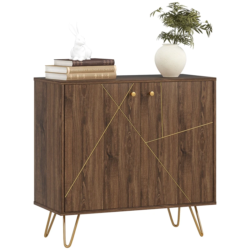 Image of HOMCOM Sideboard Storage Cabinet with Luxurious Steel Lines Steel Legs Brown TJ Hughes 5063603540958