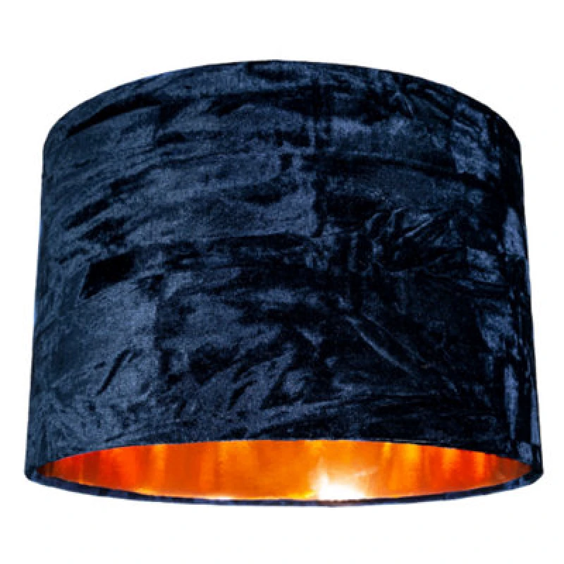 Image of Happy Homewares Modern Midnight Blue Crushed Velvet 12 Table/pendant Shade With Copper Inner