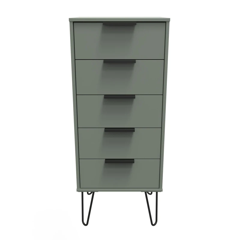 Image of Ready Assembled 2 U Fuji 5 Drawer Tall Bedside (Ready Assembled) in Pale Green Pale Green Unisex