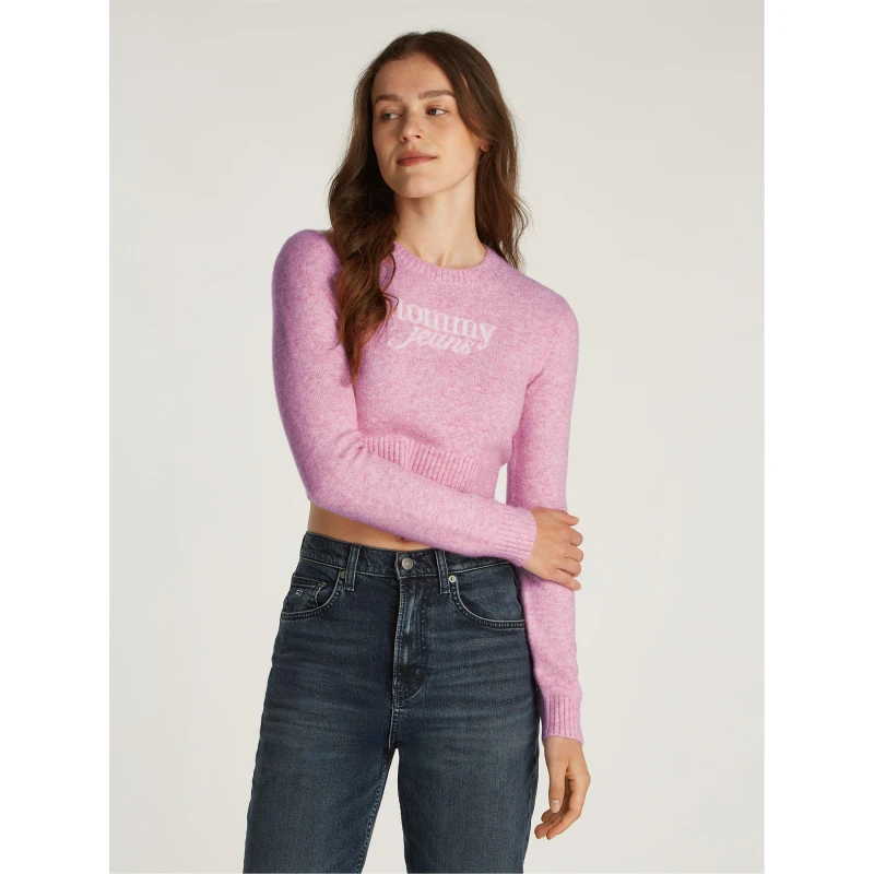 Image of Tommy Jeans TJW CRP SCRIPT SWEATER EXT - Pink Pink 12