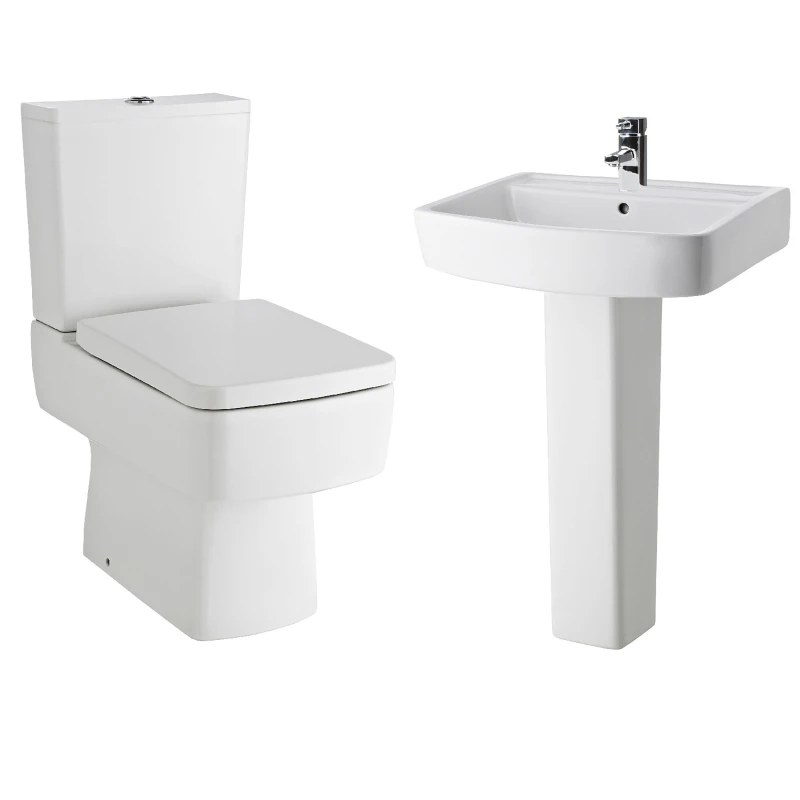 Image of Balterley Compact Semi Flush to Wall Toilet Cistern Seat Basin Full Pedestal White