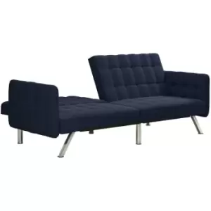 Image of Dorelhome - Emily Convertible Click Clack Split Back Sofa Bed Tufted Navy Blue Linen