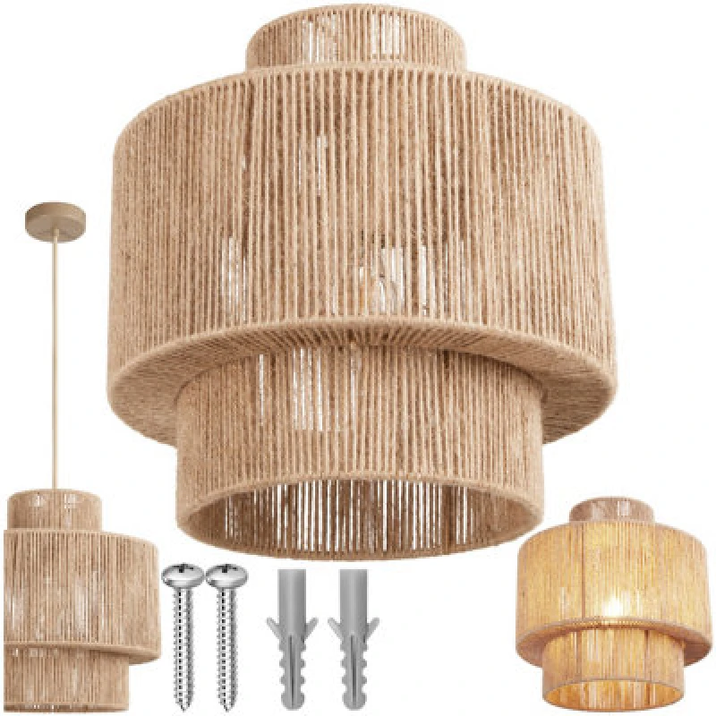 Image of Charnwood Pendant Light Allegra In 3 Tiers, Jute Fibre And Boho Chic Design - Nature