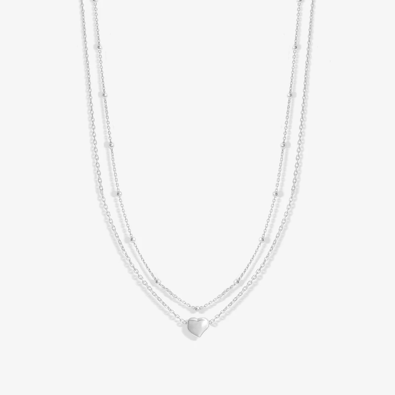 Image of Simply Silver Sterling Silver 925 Station Heart Necklace Jewellery Sets One Size Silver 72152211000