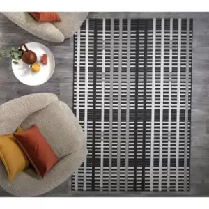 Image of Patio Modern Black Grid Geometric Kitchen Indoor Garden Outdoor Rug Floor Mat Small 80 x 150cm (2'6"x5'0")