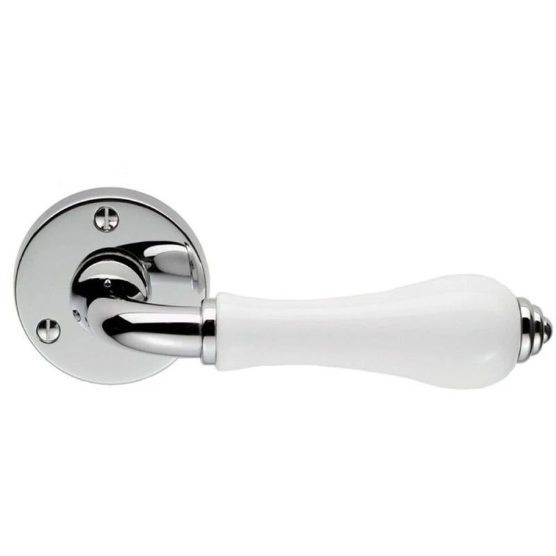 Image of Loops PAIR Porcelain Handle with Ringed Detailing 58mm Round Rose Polished Chrome Multi