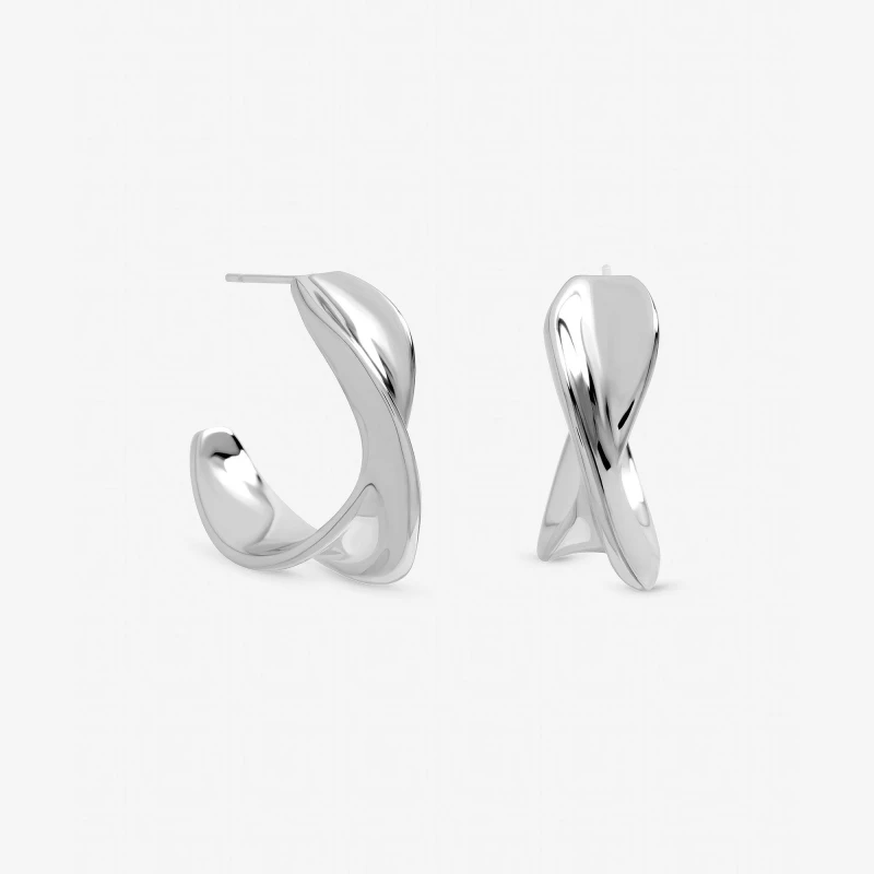 Image of Inicio Sterling Silver Plated Large Polished Twist Hoops Silver female One Size