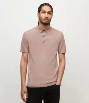 Image of AllSaints Mens Mode Merino Short Sleeve Polo Shirt, Peach Taupe Marl, Size: L