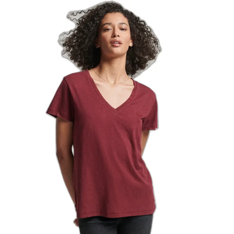 Image of Superdry Woman's embroidered and flamed v-neck T-Shirt Superdry Rouge Female 2XS