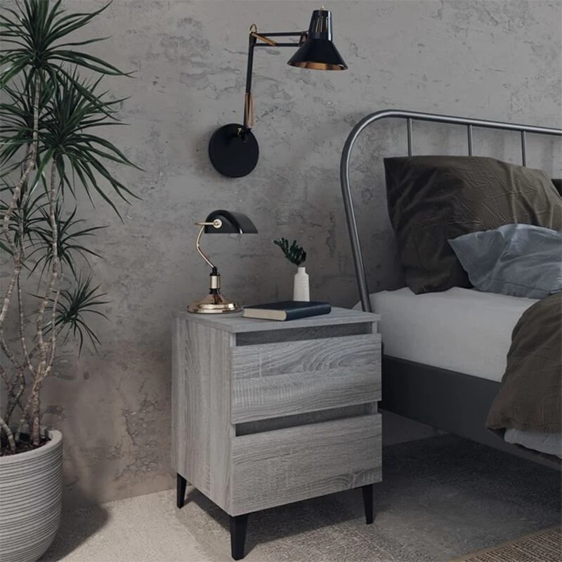 Image of VIDAXL Bed Cabinet with Metal Legs Grey Sonoma 40x35x50cm Vidaxl 8720286854792