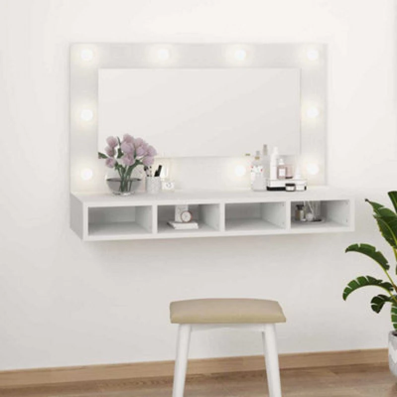 Image of vidaXL Mirror Cabinet with LED White 90x31.5x62 cm, White 808891