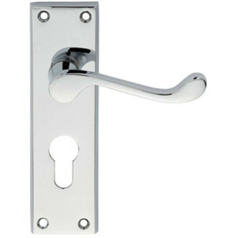 Image of Loops PAIR Victorian Scroll Lever on Euro Lock Backplate 150 x 43mm Polished Chrome Multi