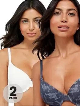 Image of DORINA Anika 2 Pack Light Padded Demi Bra - Grey/Ivory, Grey/Ivory, Size 32D, Women