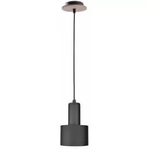 Image of Keter Lighting - Keter Luce Cylindrical Pendant Ceiling Light Black, Wood, 15cm, 1x E27