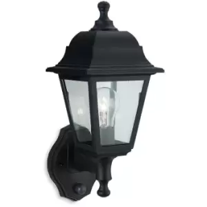Image of Firstlightlighting - Firstlight Oslo - 1 Light Outdoor Wall Lantern - Uplight With Pir Black Resin IP44, E27