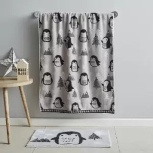 Image of Cosy Penguin Soft & Absorbent 100% Cotton 500gsm Hand Towel, Grey - Catherine Lansfield