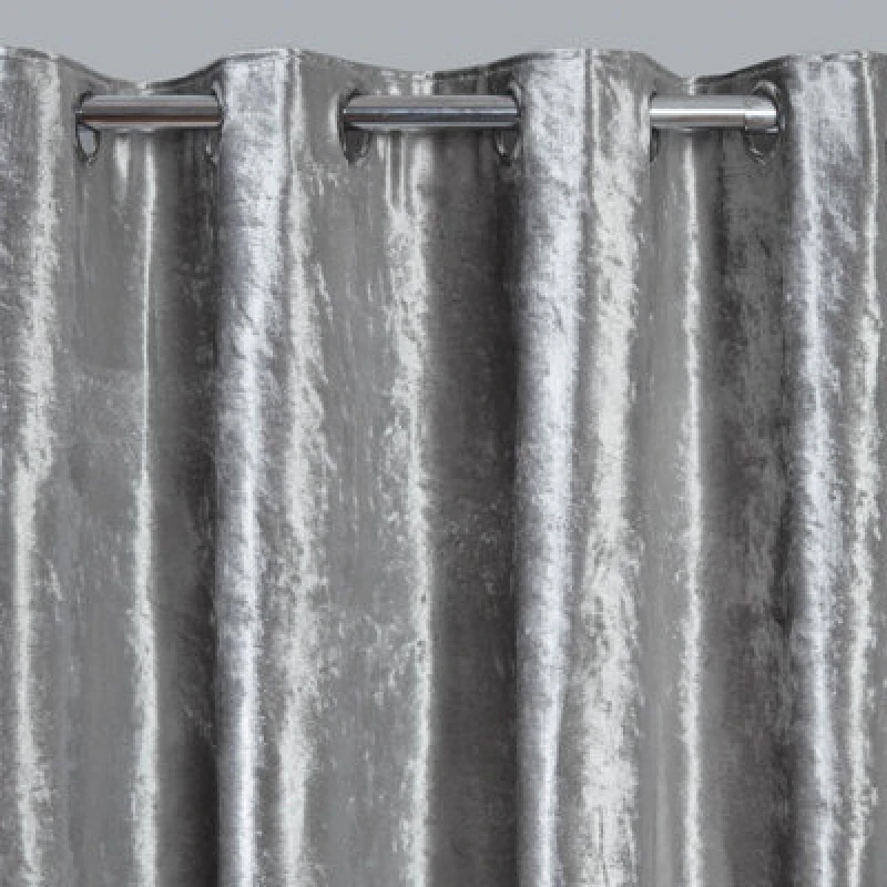Image of OHS OHS Ready Made Eyelet Crushed Velvet Curtains, Silver in Light Grey Size: 167cm width x 228cm drop Light Grey 167cm width x 228cm drop Unisex 50