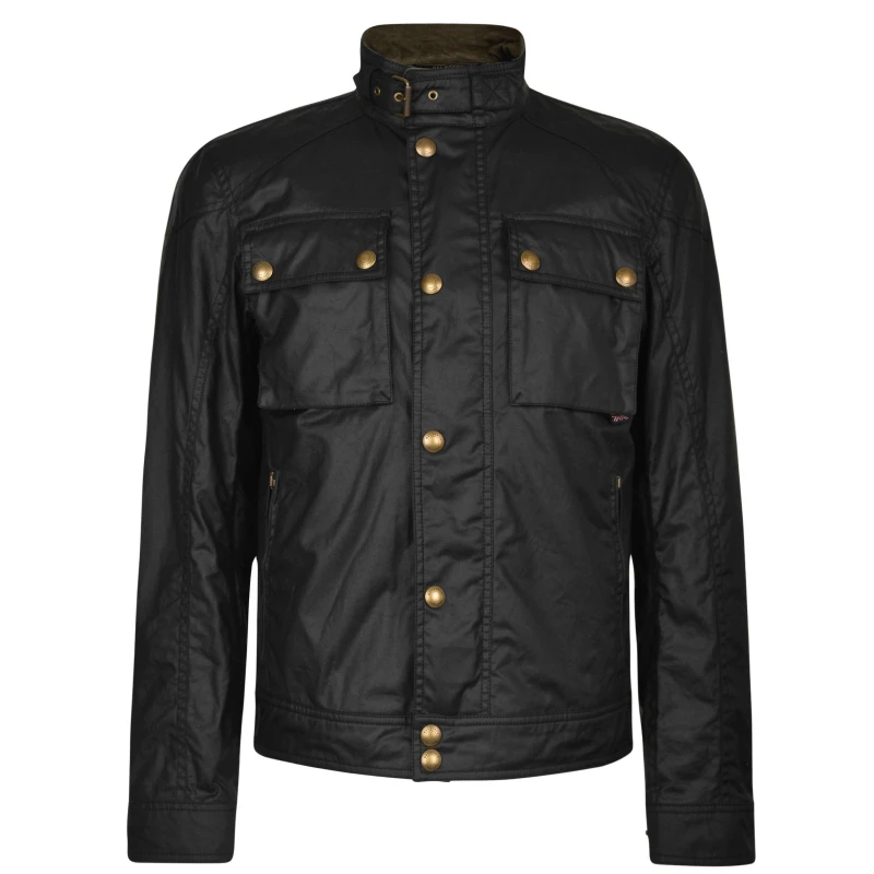 Image of Belstaff Mens Racemaster Waxed Cotton Long Sleeve Funnel Neck Wax Jacket Black male M (48)