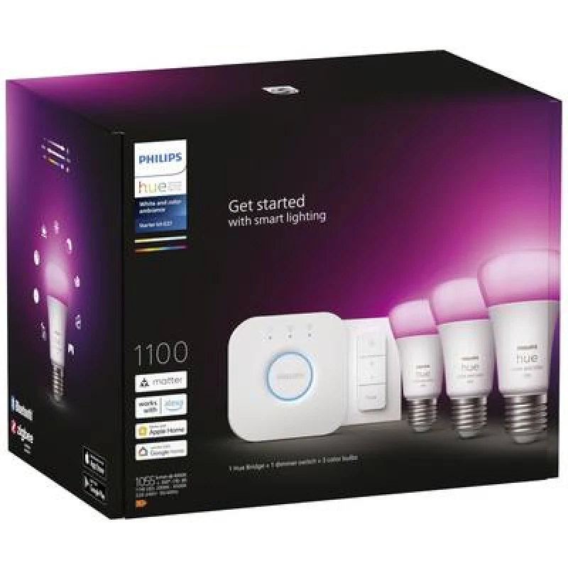 Image of Hue Hue LED light bulb 871951429135500 EEC: F (A - G) Hue White & Col. Amb. E27 3er Starter Set inkl. DimmerSwitch 3x800lm 75W E-27 11 W Warm white to