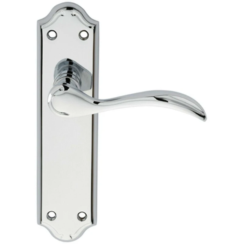 Image of Loops PAIR Curved Door Handle Lever on Latch Backplate 180 x 45mm Polished Chrome Multi
