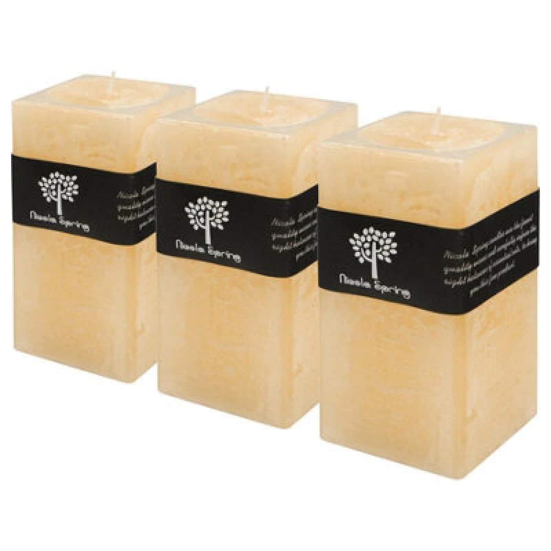 Image of Nicola Spring Square Vanilla Pillar Candles - 90 Hours - Cream - Pack Of 3