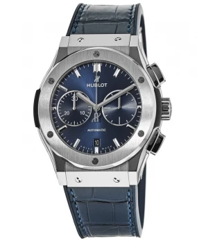 Image of Hublot Classic Fusion Chronograph 45mm Blue Dial Titanium Case Leather Strap Mens Watch 521.NX.7170.LR 521.NX.7170.LR
