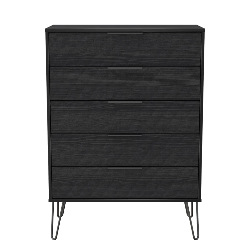 Image of Ready Assembled 2 U Islay 5 Drawer Chest (Ready Assembled) in Black Size: Large Black Unisex Large