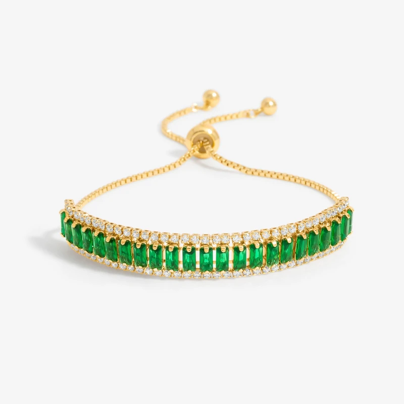 Image of Jon Richard Jon Richard Gold Plated And Emerald Baguette Toggle Bracelet - Gift Boxed Gold female