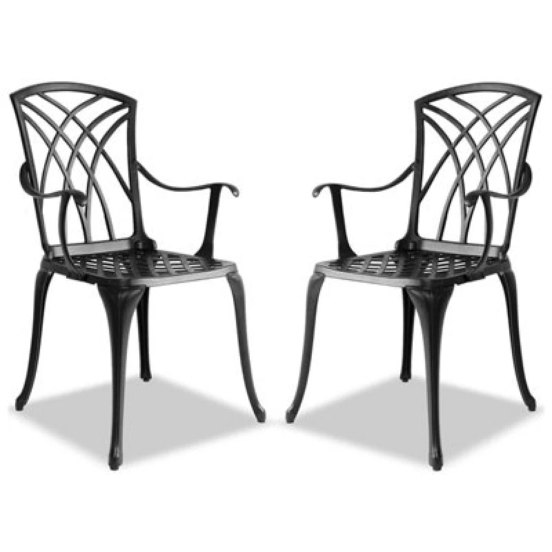 Image of Centurion Supports Oshowa 2-Large Garden And Patio Bistro Chairs With Armrests In Cast Aluminium Black