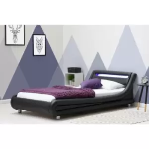 Image of Crazypricebeds - Barcelona Black Faux Leather LED Headboard Single Bed Frame 3ft - Black