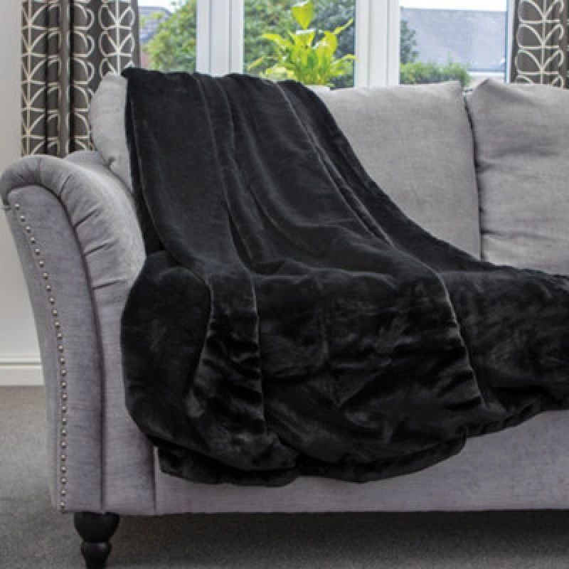 Image of Dreamcatcher Faux Fur Throw Overblanket 160 X 130Cm - Black DFBB