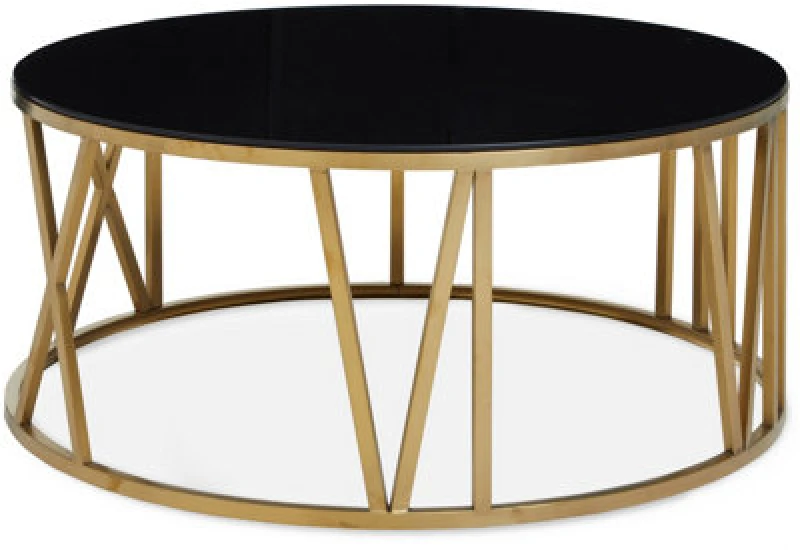 Image of Orsina Round Coffee Table With Gold Frame And Black Glass
