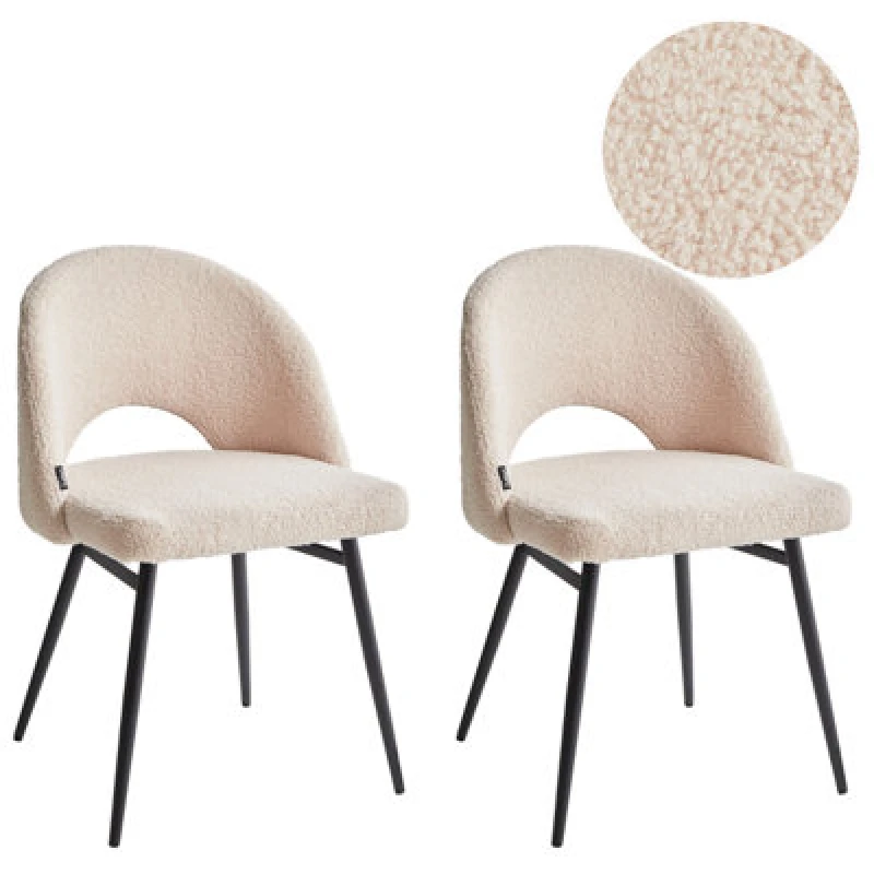 Image of Beliani Set Of 2 Dining Chairs Onaga Boucle Beige