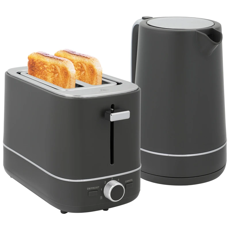 Image of HOMCOM 1.7L 3000W Fast Boil Electric Kettle and 2 Slice Toaster Set - Grey TJ Hughes 5063603427358