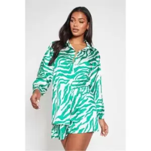 Image of I Saw It First Green Floaty Zebra Print Satin Shorts - Green
