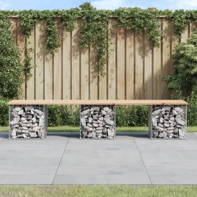 Image of vidaXL Garden Bench Gabion Design 203x44x42cm Solid Wood Pine, Brown 834341