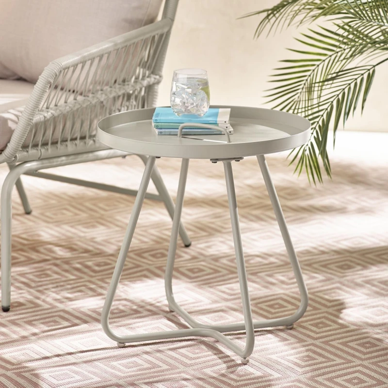 Image of FurnitureboxUK FurnitureboxUK Lyon Metal Outdoor Round Side Table in Cream Cream One Size Unisex 5056784305225