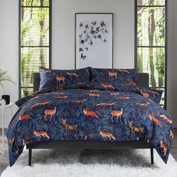 Image of Deyongs Fox And Deer Navy Double Duvet Set 11011402