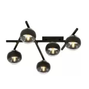 Image of Emibig Smart Black Globe Ceiling Light with Clear,Black Glass Shades, 5x E14