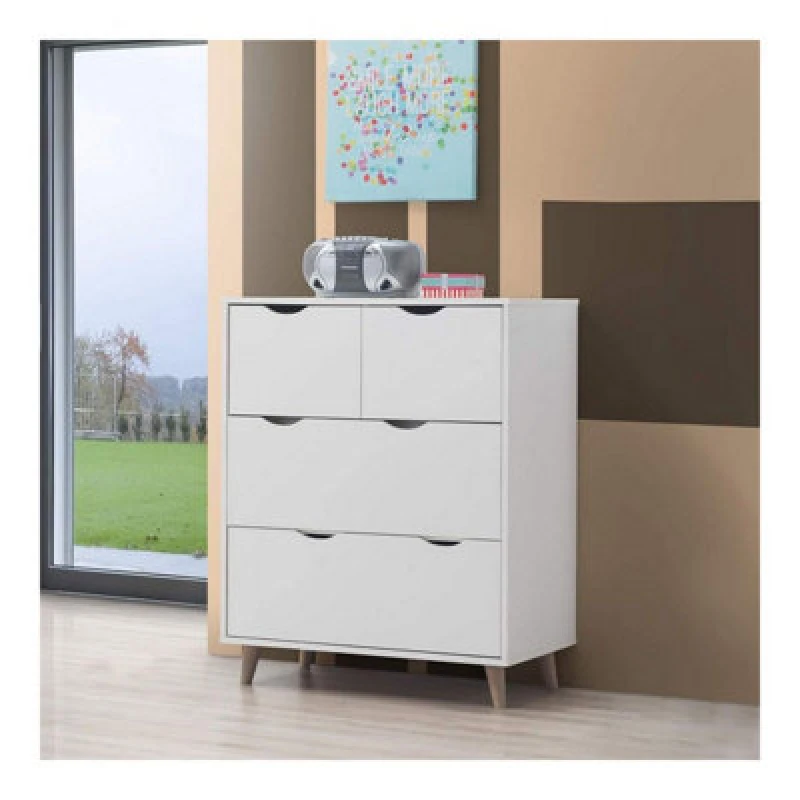 Image of Timber Art Design Pulford Scandi Chest 4 Drawers White Bedroom Living Room Storage Furniture