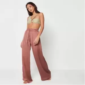 Image of Missguided Crinkle Wide Leg Beach Cover Up Trousers - Purple